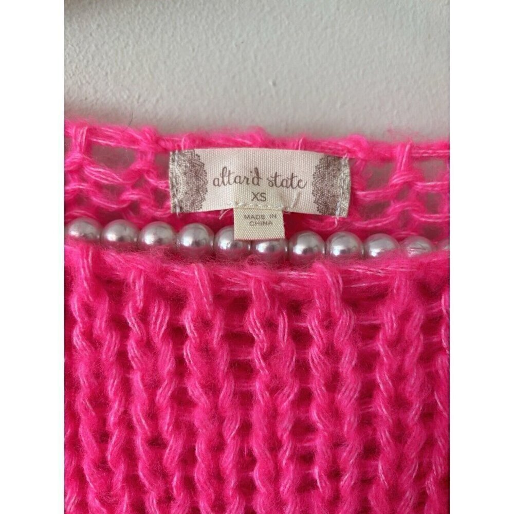 Altar'd State Womens Size XS Open Knit Sweater Bright Pink Stripe - Picture 4 of 4